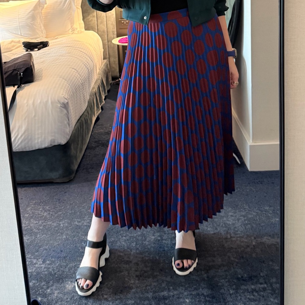Boden Camilla Pleated Polka Dot Midi Skirt NWOT